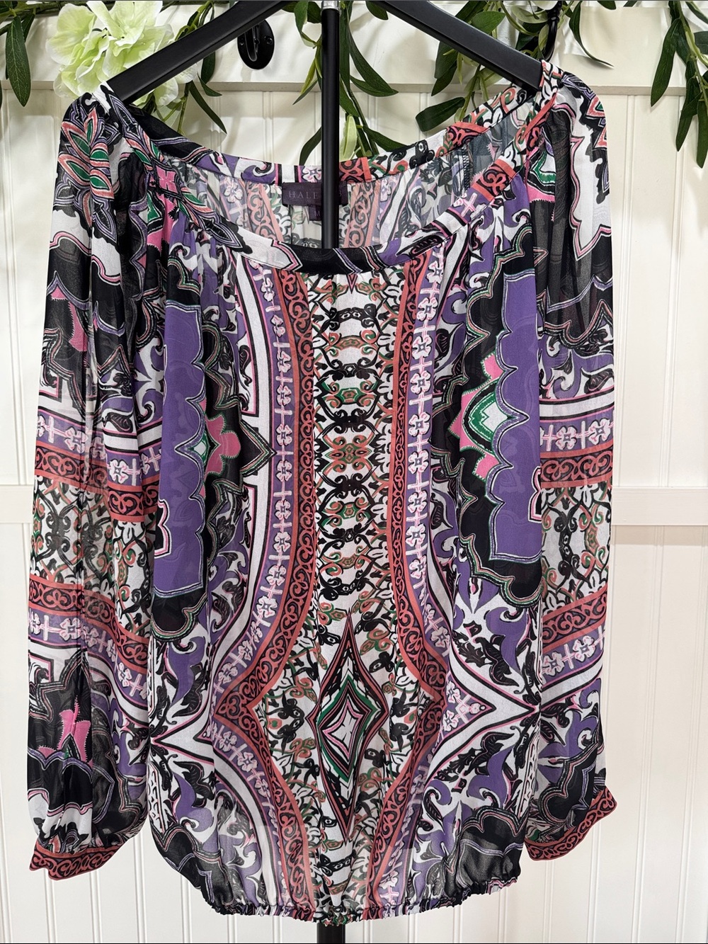 #868 HALE BOB Paisley Boho Cold Shoulder Blouse in Purple, Black & Pink GORGEOUS